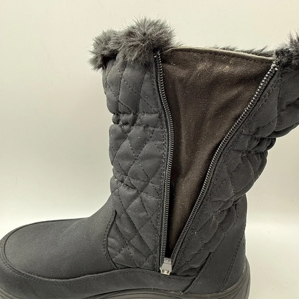 LL Bean Tek 2.0 Waterproof Winter Boots Black Quilted Faux Fur Primaloft 296497
